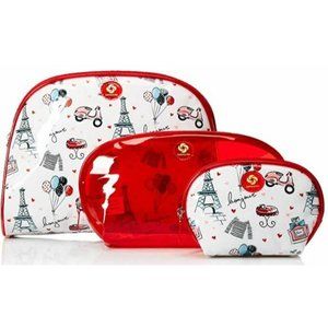 Samsonite Makeup Cosmetic Toiletries Bag Set Red Oval 3 Pc Set